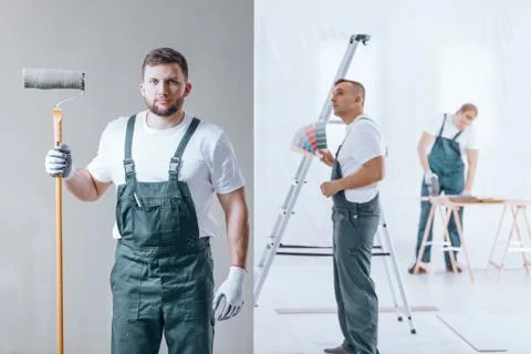 Painter holding roller Stock-Fotos