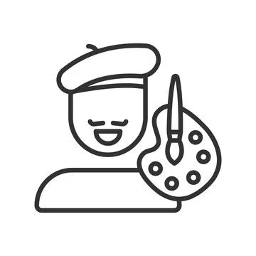 Painter, icon in line design. Painter, paintbrush, easel, artist, painting Stock-Illustration