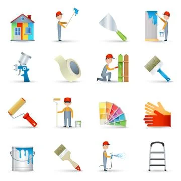Painter icons set flat Illustrazione stock