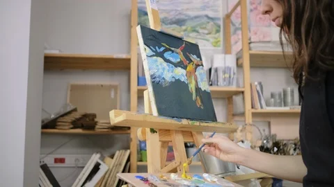 Painter inspired with nature Stock Footage 115279884