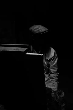 A PAINTER LOOKING TO THE SIDE Stock Photos