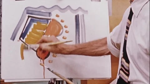 Painter makes a simple paint vintage footage  Stock Footage 293552171