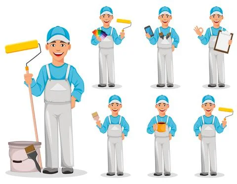 Painter man. Decorator cartoon character Stock Illustration