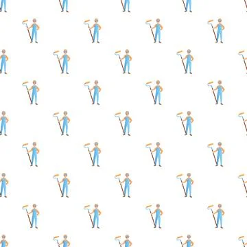 Painter man holding roller brush repeating pattern Illustrazione stock