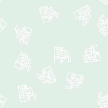 Painter man line vector seamless pattern Stock Illustration