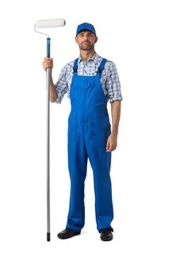Painter man with paint roller Stock Photos