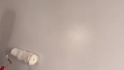 Painter man painting a blank wall, with paint stick roller. Man painting the  Stock Footage 238089229