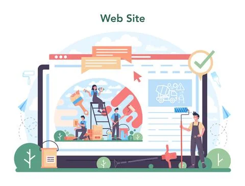Painter online service or platform. People in the uniform paint Ilustración de archivo