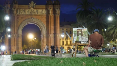Painter paint picture of Arc de Triomf, Barcelona, Spain Stock Footage 98760851