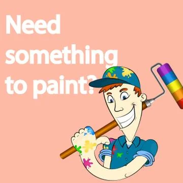 Painter with paint roller banner Illustrazione stock