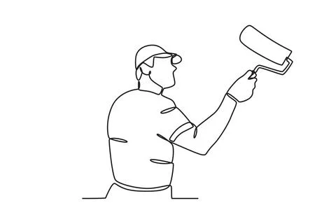 A painter paints the right part of the wall Stock Illustration