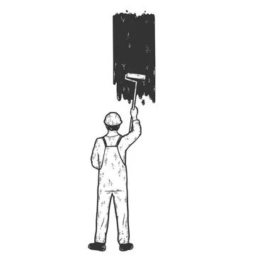 Painter paints the wall. Sketch scratch board imitation coloring. Stock Illustration