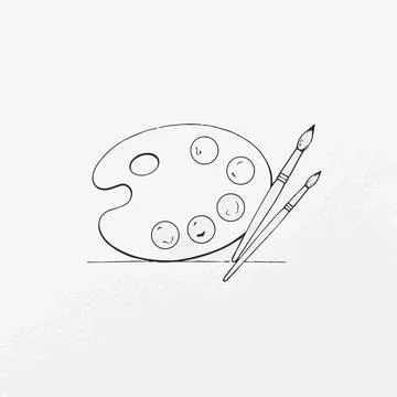Painter palette with brushes, artistic tools, drawing supplies Silhouette Stock Illustration