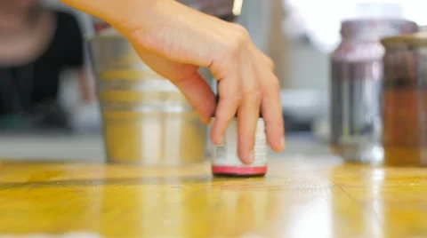 Painter placing colors in working table Stock Footage 59223452