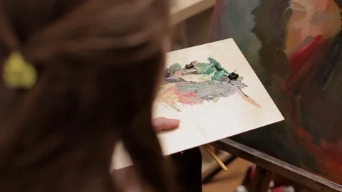 Painter Preparing Oil Colors For Canvas Painting. Art and artist Stock Footage 83909928