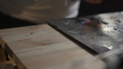 Painter Preparing to work at workshop. Artist studio close Stock Footage 99128876