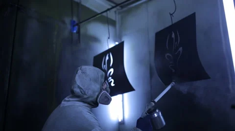 Painter in a protective suit and mask in a special room Stock Footage 60471015