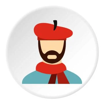 Painter in red hat icon, flat style Stock Illustration
