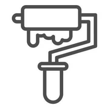 Painter roller line icon. Art painting, brush and drop of liquid paint symbol Ilustración de archivo