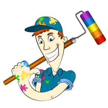 Painter with roller for painting Illustrazione stock