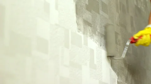 Painter Rolling Grey Paint onto a White Wall, #7 Home Improvement HD Stock Footage 34315515