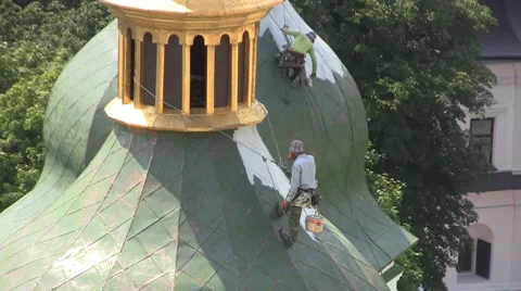 Painter on The Roof Kiev Stock Footage 46161892