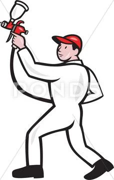 Painter spray paint gun side cartoon Stock Illustration