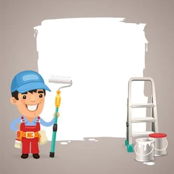 Painter with text box Stock Illustration