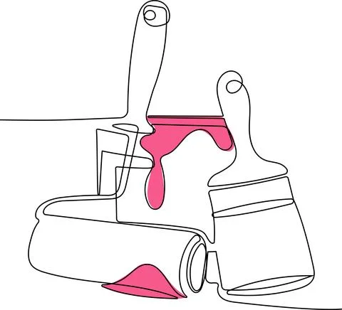 Painter tool brush roller bucket tools set paint Stock-Illustration