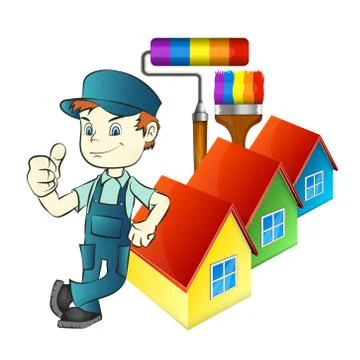 Painter with tools and at home Stock Illustration