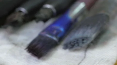 Painter tools picking detail macro slide Stock Footage 59238094