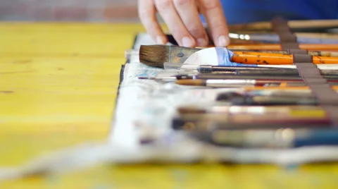 Painter tools picking detail rack focus Stock Footage 59240179