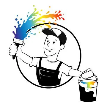 Painter in uniform with brush and paint Stock Illustration