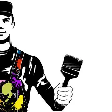 Painter in uniform with a brush in his hand Stock Illustration