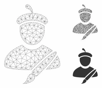 Painter Vector Mesh Network Model and Triangle Mosaic Icon Stock Illustration