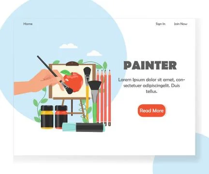 Painter vector website landing page design template Stock Illustration