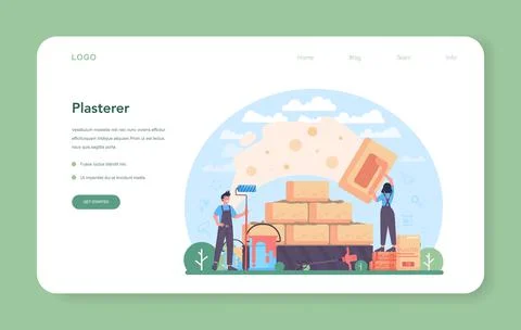 Painter web banner or landing page. People in the uniform paint the wall Ilustración de archivo