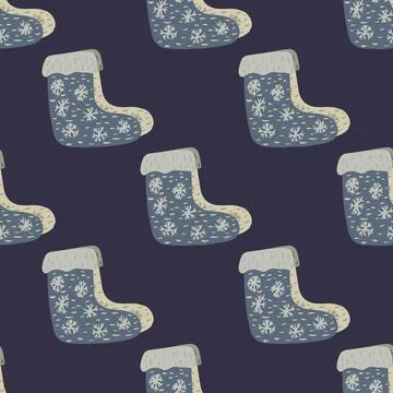 Painter winter shoes doodle elements seamless cozy pattern. Warm boots print  Illustrazione stock