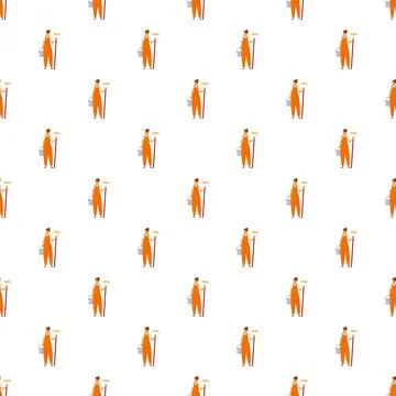 Painter woman worker seamless pattern for renovation themes Stock Illustration