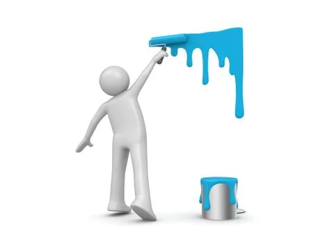 Painter at work (3d isolated characters on white background series) Stock Illustration