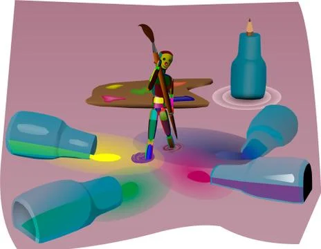 Painter at work, painter in another world. Stock Illustration