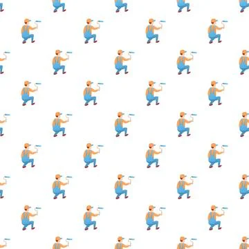 Painter worker holding roller tool seamless pattern Stock Illustration