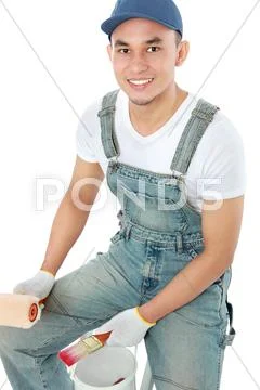 Painter worker smiling Stock Photos