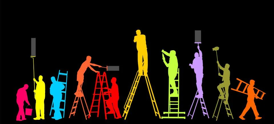 Painter workers on ladder vector silhouette illustration Stock-Illustration