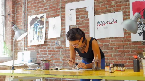 Painter working in her beautiful wide slide 스톡 동영상 59242212