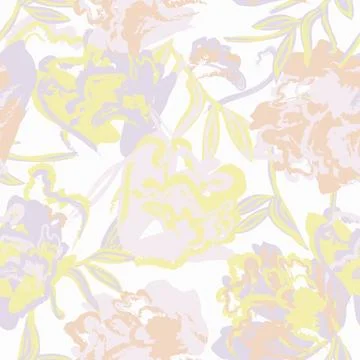 Painterly peony Floral textile pattern design in pastel yellow, pink, and p.. Stockillustratie
