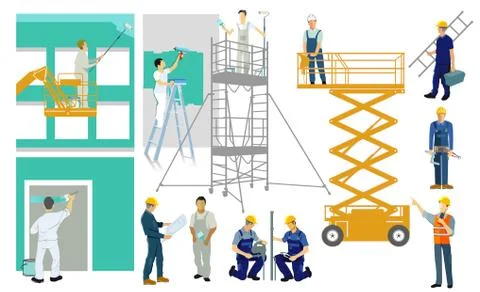Painters and artisans on construction site. set - illustration Stock Illustration
