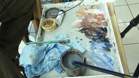 Painter's art station Stock Footage 76033104