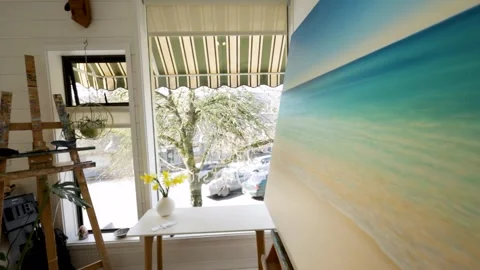 Painter's scenic studio, tracking shot Stock Footage 313812377