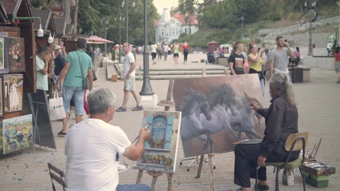 Painters in the square Stock Footage 151933747
